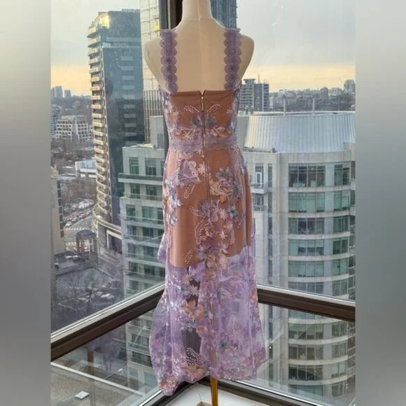 🆕 BRONX & BANCO 🧿 NWOT Eva Embroidered High-Low Midi Dress, Purple Sz M US 6 - Picture 8 of 16